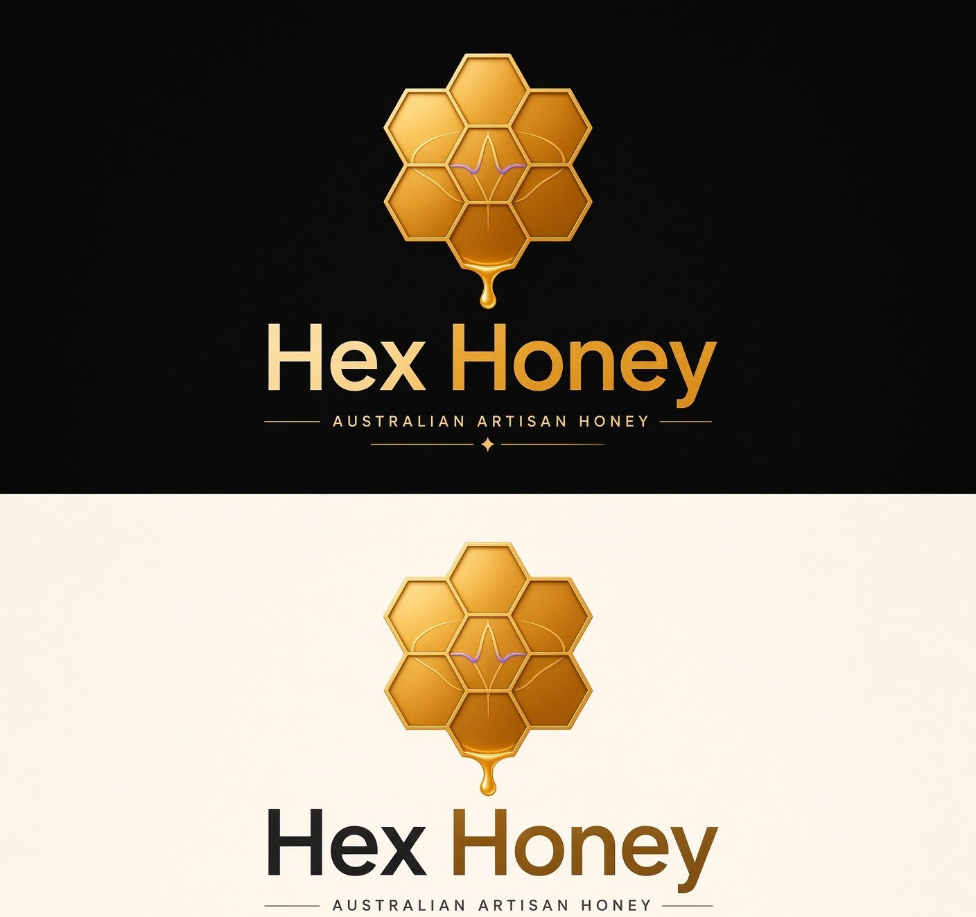 Brand mockup of the Hex Honey wordmark under a honeycomb mark.